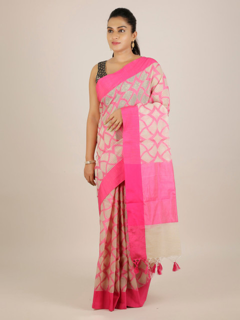

Pothys Pink & Beige Cotton Blend Printed Saree