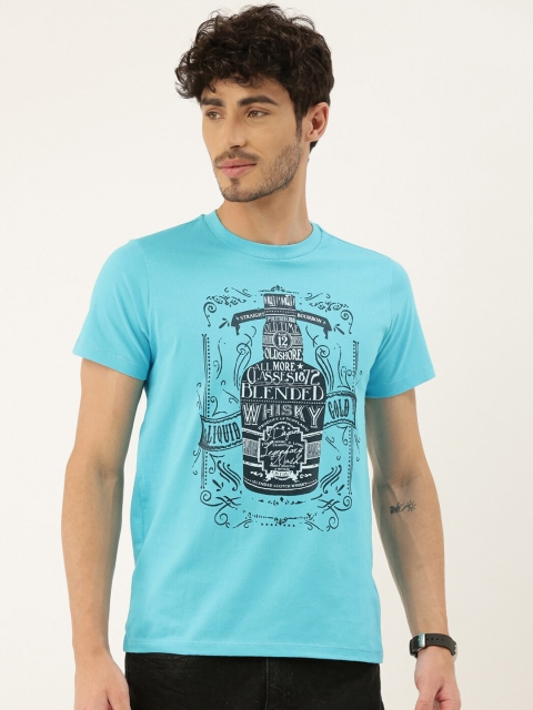 

QUANCIOUS Men Blue Printed Round Neck Sustainable Organic Cotton T-shirt