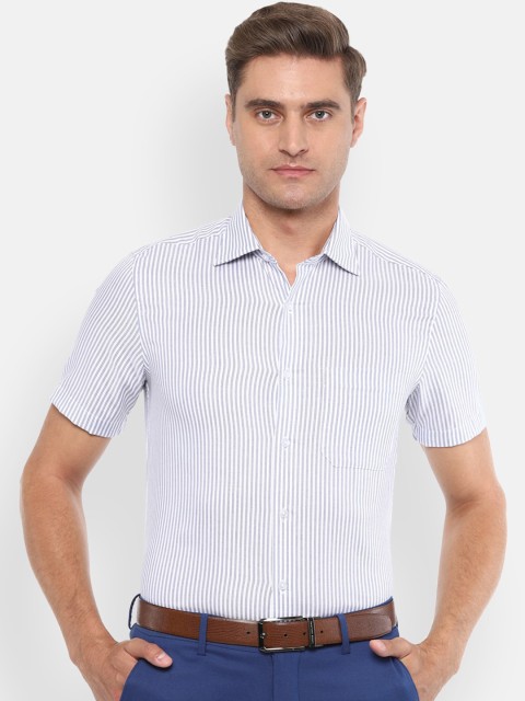 

Louis Philippe Men White & Navy Blue Pure Cotton Regular Fit Striped Casual Shirt