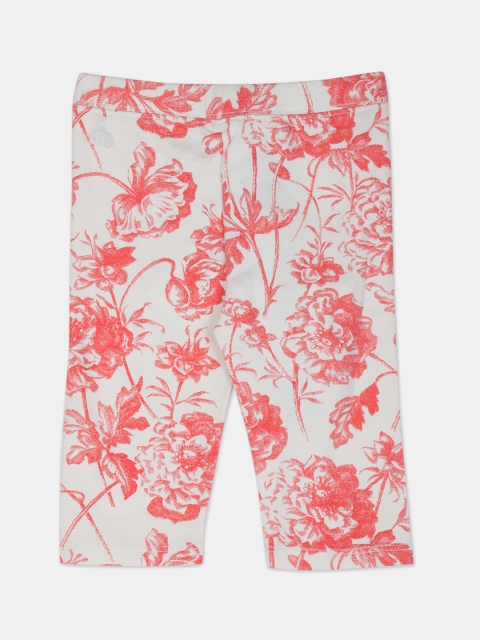 

GAP Girls White & Coral Floral Printed Crop Leggings