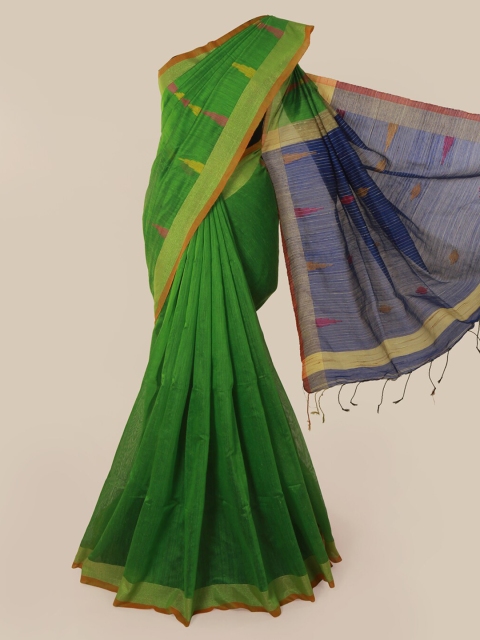 

Pothys Green Solid Cotton Blend Saree
