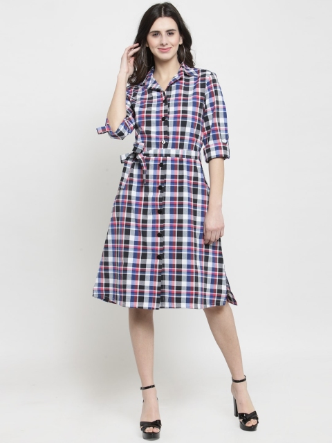 

Purple State Women White Checked Shirt Dress