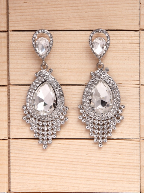 

Shining Diva Silver-Toned Teardrop Shaped Drop Earrings