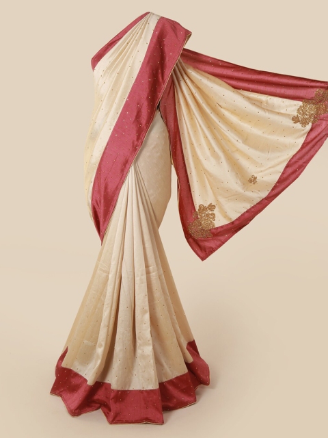 

Pothys Cream-Coloured & Red Art Silk Solid Saree