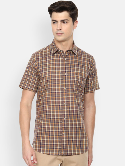 

Van Heusen Sport Men Brown & Beige Pure Cotton Slim Fit Checked Casual Shirt