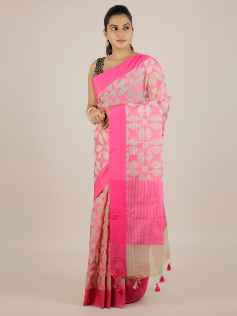

Pothys Pink Printed Cotton Blend Saree