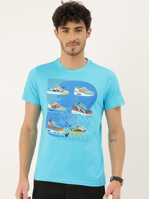 

QUANCIOUS Men Blue Printed Round Neck Sustainable Organic Cotton T-shirt