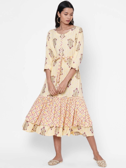 

ZOLA Women Yellow Printed Fit and Flare Dress