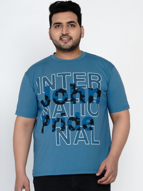 

John Pride Men Blue Printed Round Neck T-shirt