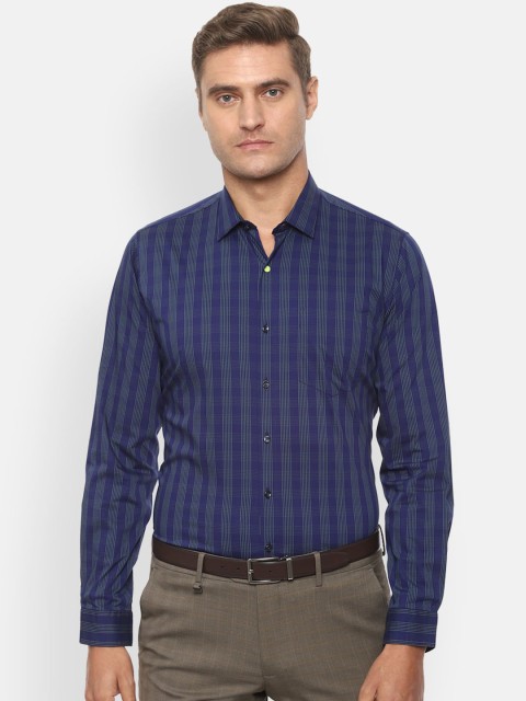 

Van Heusen Men Navy Blue & Green Slim Fit Checked Formal Shirt