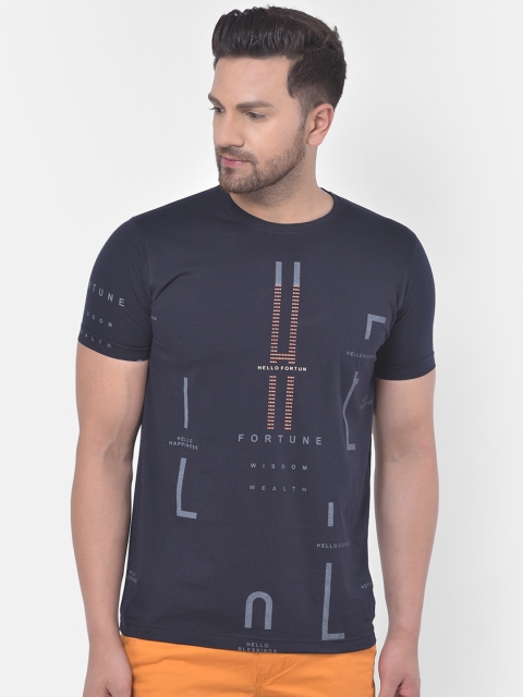 

COBB Men Navy Blue Cotton Printed Round Neck T-shirt