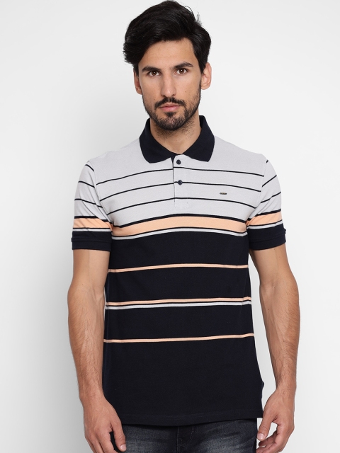 

Richlook Men Black & White Striped Polo Collar T-shirt