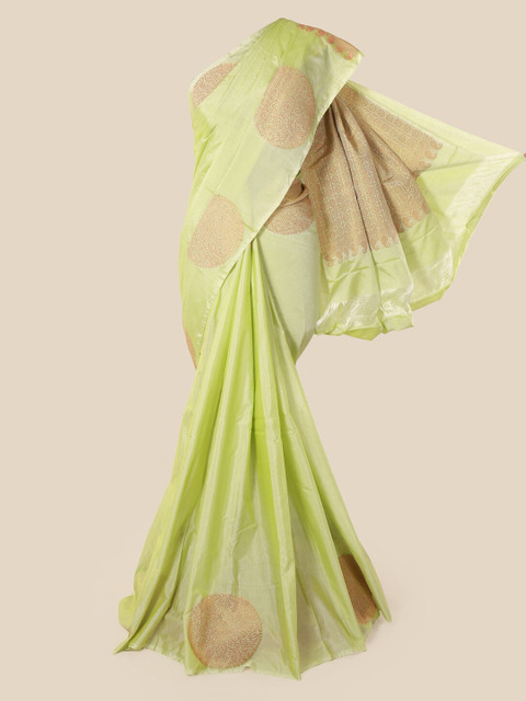 

Pothys Lime Green & Golden Solid Saree