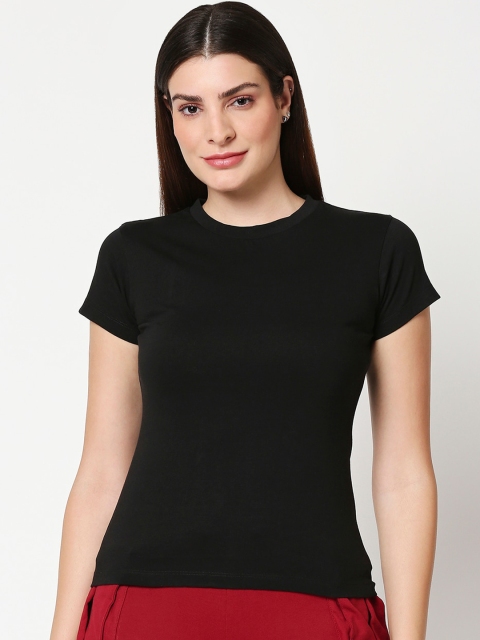 

Bewakoof Women Black Solid Round Neck Lounge T-shirt