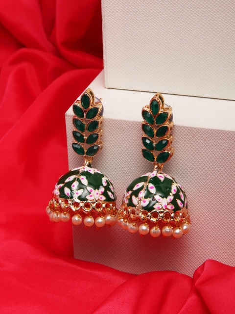 

Shining Diva Green Dome Shaped Jhumkas