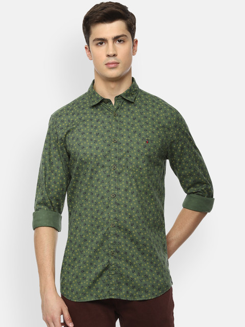 

Louis Philippe Jeans Men Olive Green & Navy Blue Super Slim Fit Printed Casual Shirt