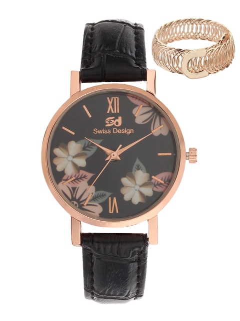 

Swiss Design Women Black & Gold-Toned Watch Gift Set SDW-108