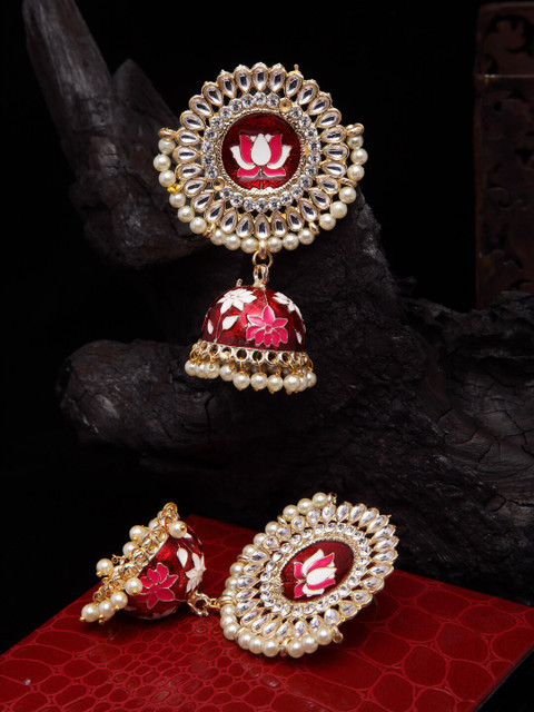 

Shining Diva Red & Gold-Toned Contemporary Jhumkas