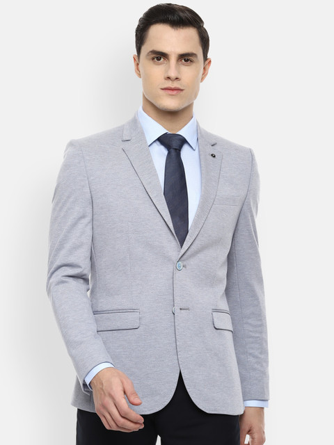 

Van Heusen Men Grey Solid Slim-Fit Single Breasted Formal Blazer
