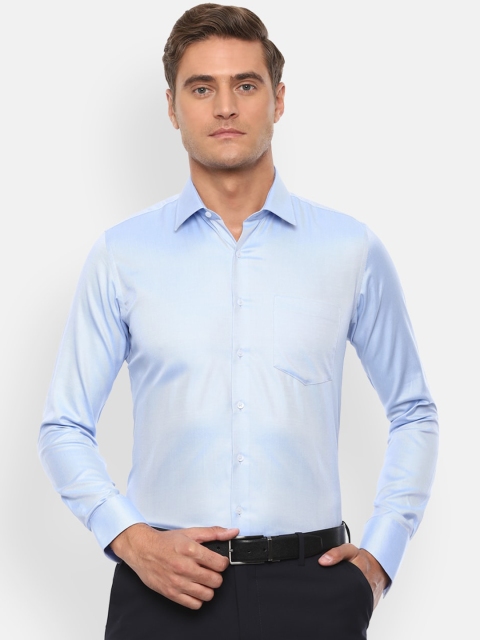 

Van Heusen Men Blue Slim Fit Self Design Pure Cotton Casual Shirt