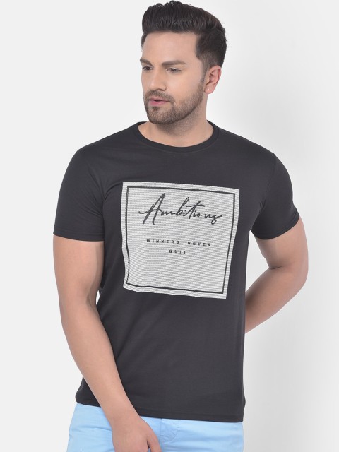 

COBB Men Charcoal Grey & Off-White Printed Round Neck T-shirt