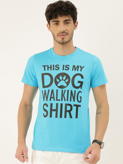 

QUANCIOUS Men Blue Printed Round Neck Sustainable Organic Cotton T-shirt