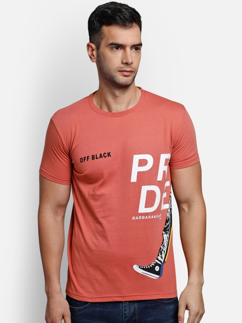 

COBB Men Orange Printed Round Neck Cotton T-shirt
