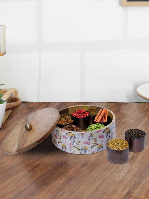 

nestroots Brown Wooden Masala Box, Blue