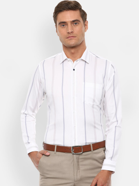 

Van Heusen Men White & Navy Blue Slim Fit Striped Formal Shirt