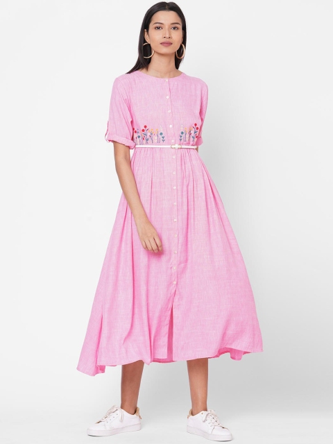 

ZOLA Women Pink Embroidered Fit & Flare Dress