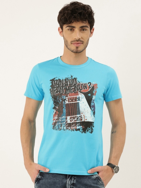 

QUANCIOUS Men Blue Printed Round Neck Sustainable Organic Cotton T-shirt