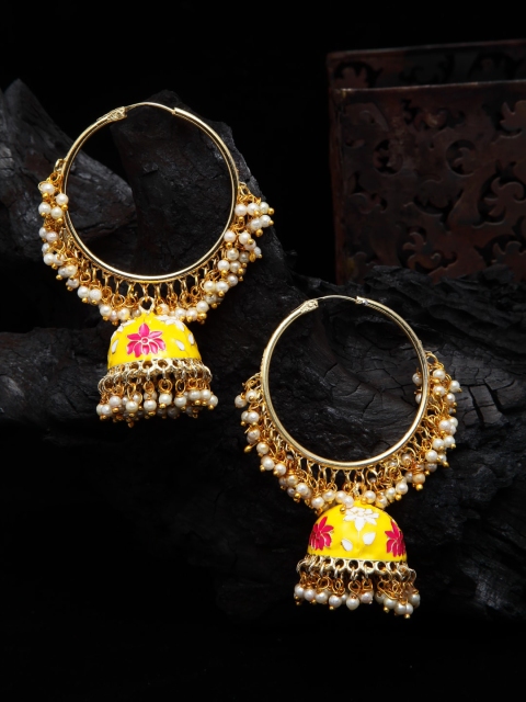 

Shining Diva Yellow Dome Shaped Jhumkas