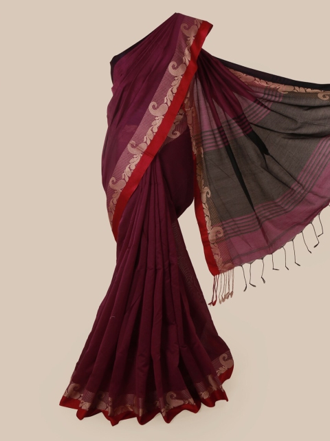 

Pothys Maroon Solid Cotton Blend Saree