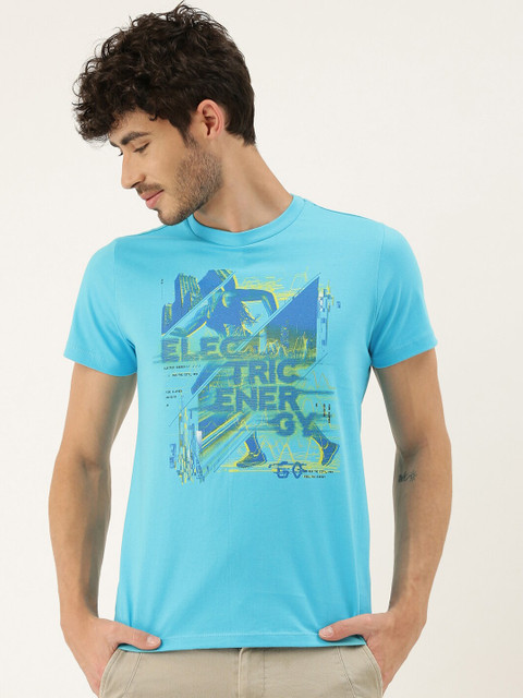 

QUANCIOUS Men Turquoise Blue Organic Cotton Graphic Round Neck Sustainable T-shirt