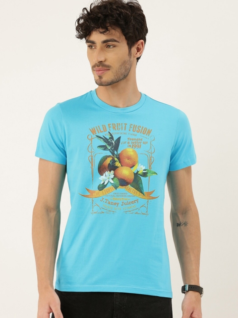 

QUANCIOUS Men Blue Printed Round Neck Sustainable Organic Cotton T-shirt
