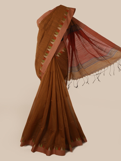 

Pothys Brown Solid Cotton Blend Saree