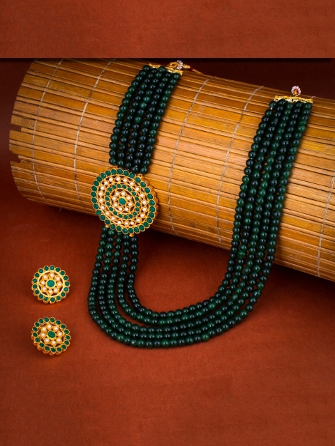 

Sukkhi Gold-Plated Green & White Pearl-Studded Layered Jewellery Set