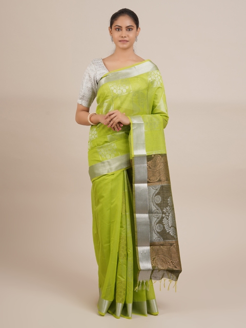 

Pothys Green & Silver Woven Design Saree