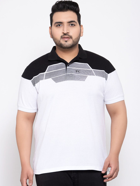 

plusS Men White Colourblocked Polo Collar Cotton T-shirt