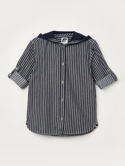 

Fame Forever by Lifestyle Boys Navy Blue & Off-White Slim Fit Striped Hooded Casual Shirt