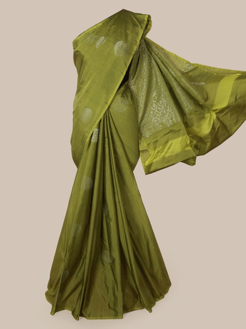 

Pothys Green & Silver Geometric Zari Woven Design Saree