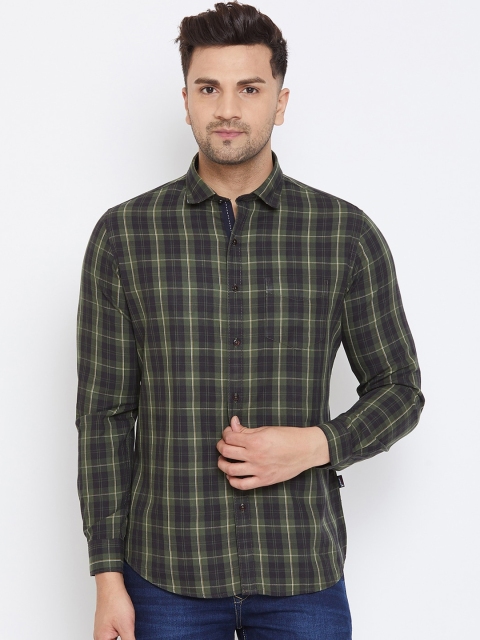 

Canary London Men Olive Green & Black Slim Fit Checked Casual Shirt