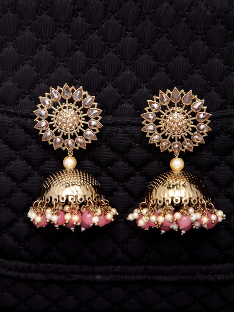 

Shining Diva Gold-Toned & White Dome Shaped Jhumkas
