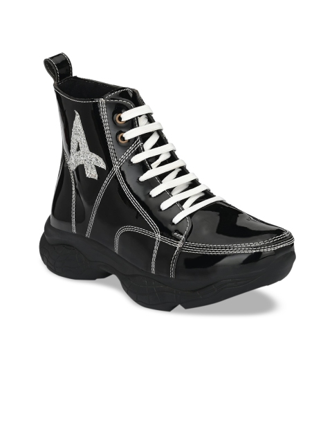 

AfroJack Women Black Printed High-Top Sneakers