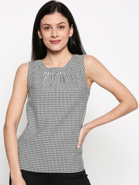

People Black & White Checked Pure Cotton Sleeveless Regular Top