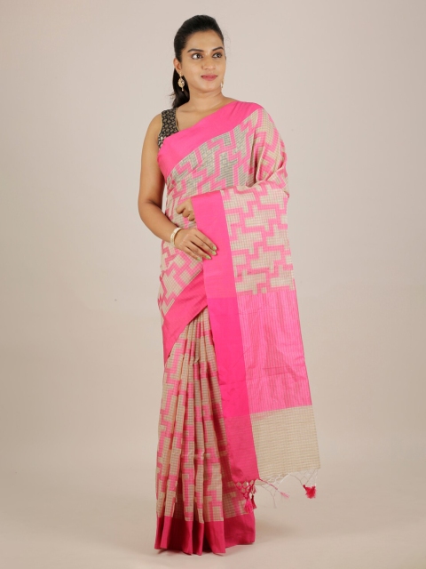 

Pothys Pink Printed Cotton Blend Manipuri Saree