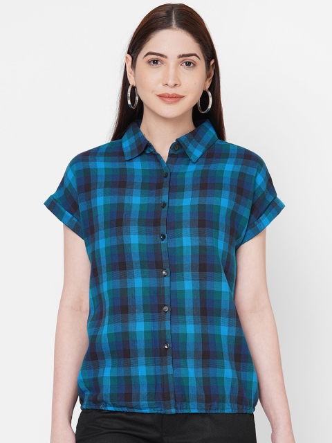 

109F Blue Checked Shirt Style Top