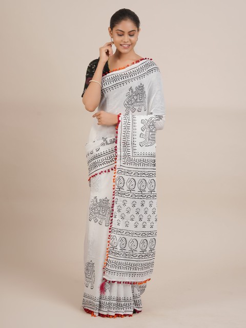 

Pothys White & Black Pure Cotton Printed Saree