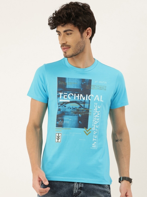 

QUANCIOUS Men Turquoise Blue Printed Round Neck Sustainable T-shirt