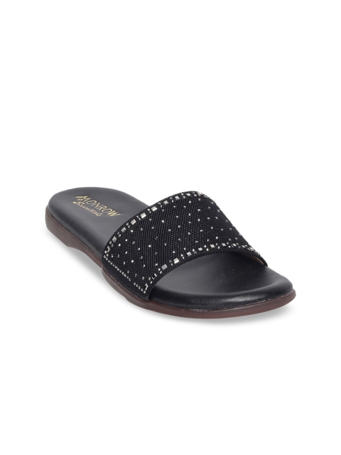 

Monrow Women Black Embellished PU Open Toe Flats